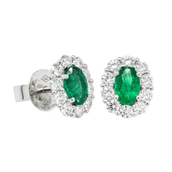 18ct White Gold .80ct Emerald & Diamond Earrings - Walker & Hall