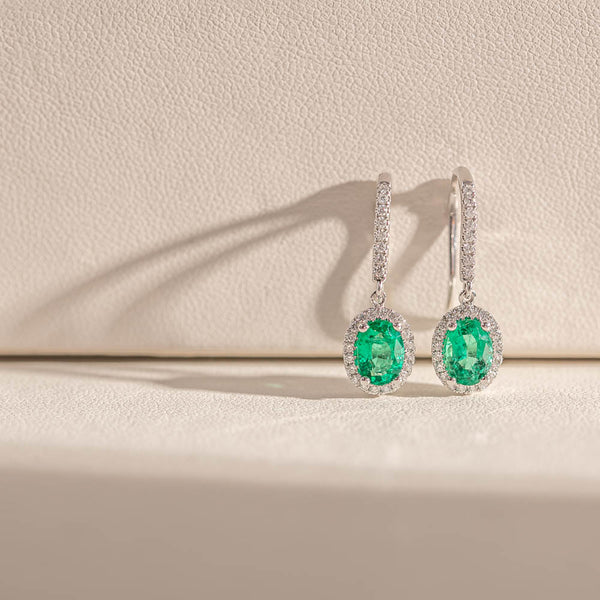 18ct White Gold 1.66ct Emerald & Diamond Mini Sierra Earrings - Walker & Hall