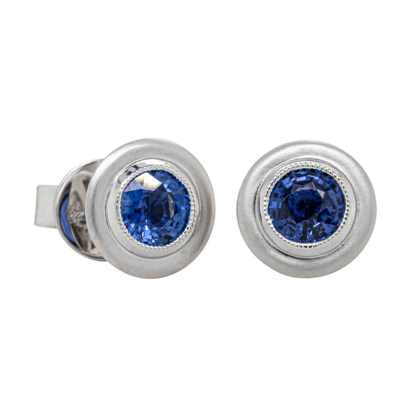 18ct White Gold 1.19ct Sapphire Stud Earrings - Earrings - Walker & Hall