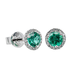 18ct White Gold .59ct Emerald & Diamond Stud Earrings - Earrings - Walker & Hall