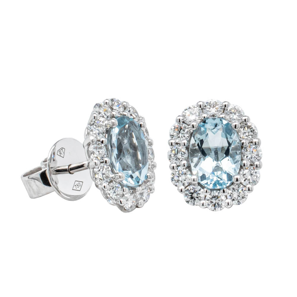 18ct White Gold Corona Aquamarine Earrings (Pear) | Silvermoon