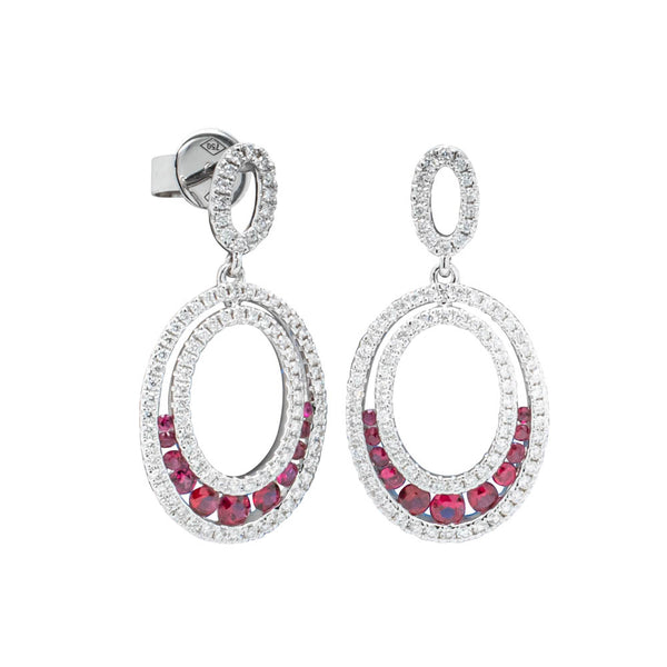 18ct White Gold .50ct Ruby & Diamond Drop Earrings - Earrings - Walker & Hall