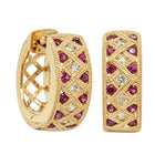 18ct Yellow Gold Ruby & Diamond Honour Hoop Earrings - Earrings - Walker & Hall