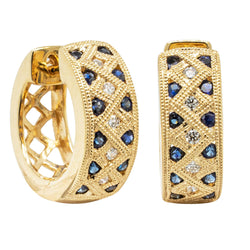 18ct Yellow Gold Sapphire & Diamond Honour Hoop Earrings - Earrings - Walker & Hall