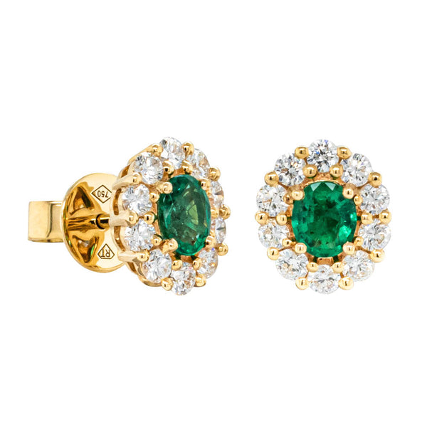 18ct Yellow Gold .63ct Emerald & Diamond Earrings - Earrings - Walker & Hall