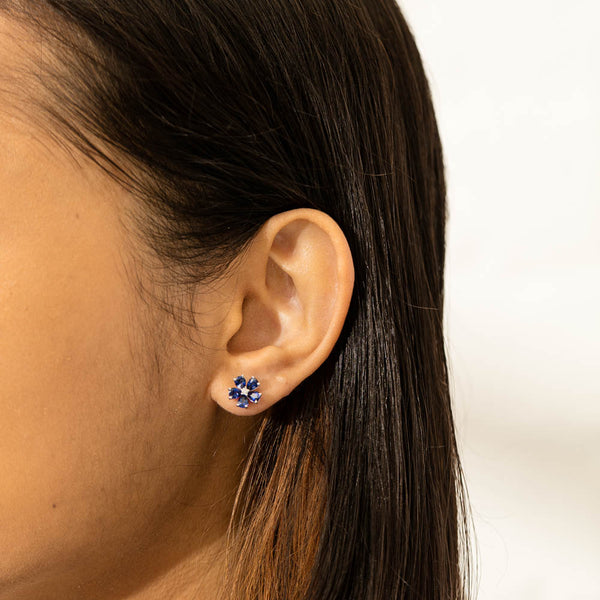 18ct White Gold 1.82ct Sapphire Flower Earrings - Earrings - Walker & Hall