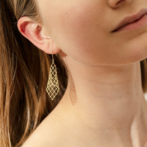 18ct Yellow Gold Latticework Drop Earrings - Earrings - Walker & Hall