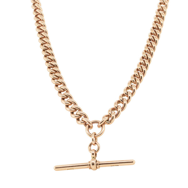 Vintage 9ct Rose Gold Curb Link Fob Chain - Necklace - Walker & Hall
