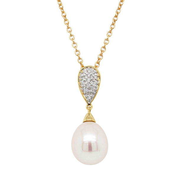 9ct Yelllow Gold Pearl & Diamond Pendant - Walker & Hall