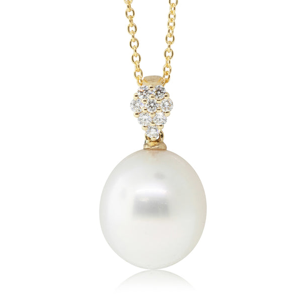 18ct Yellow Gold 13mm South Sea Pearl & Diamond Necklace - Walker & Hall