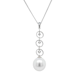 18ct White Gold 12.5mm South Sea Pearl & Diamond Pendant - Necklace - Walker & Hall