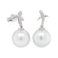 18ct White Gold South Sea Pearl & Diamond Kiss Earrings - Earrings - Walker & Hall