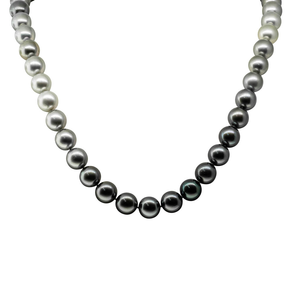 8 x 10.9mm Dove Silver Tahitian Pearl Necklace - 16 inch | American Pearl
