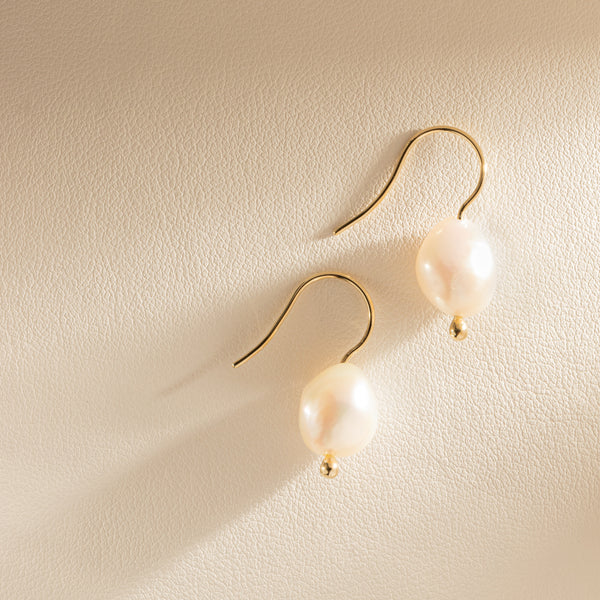 9ct Yellow Gold Baroque Freshwater Pearl Drop Earrings - Walker & Hall