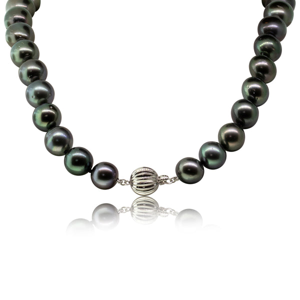 18ct White Gold 12-13mm Black Pearl Strand Necklace - Walker & Hall