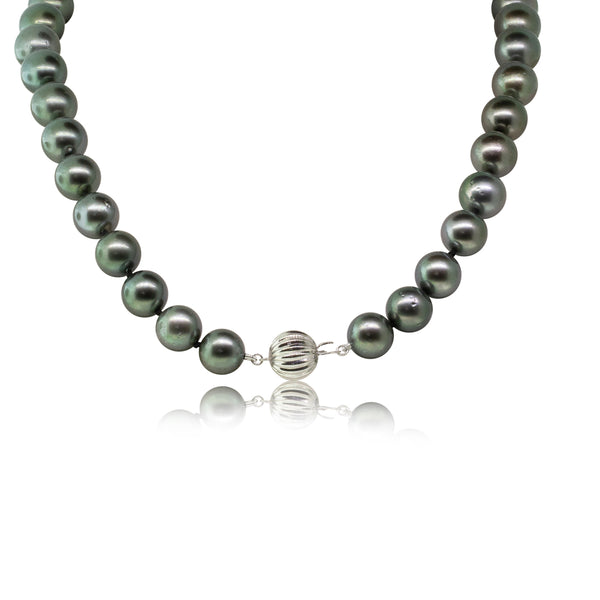 9ct White Gold 11-13mm Black Pearl Strand Necklace - Walker & Hall