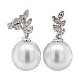 18ct White Gold South Sea Pearl & Diamond Earrings - Walker & Hall