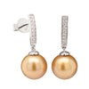 18ct White Gold 9.9mm Golden Pearl & Diamond Earrings - Walker & Hall