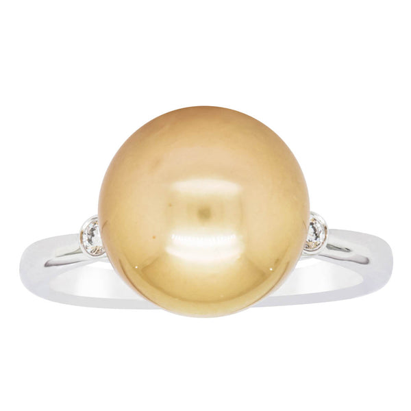 18ct White Gold 11.3mm Golden Pearl & Diamond Ring - Walker & Hall