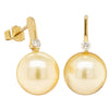 18ct Yellow Gold 11.3mm Golden Pearl & Diamond Earrings - Walker & Hall