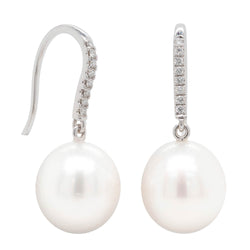 18ct White Gold South Sea Pearl & Diamond Earrings - Earrings - Walker & Hall