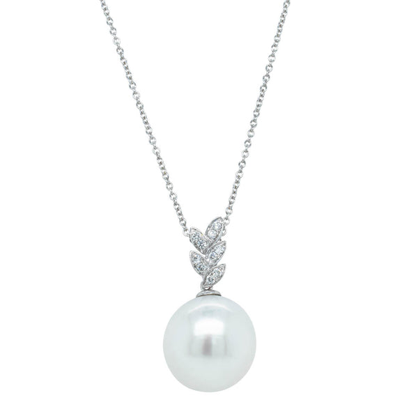 18ct White Gold 14.1mm South Sea Pearl & Diamond Pendant - Necklace - Walker & Hall