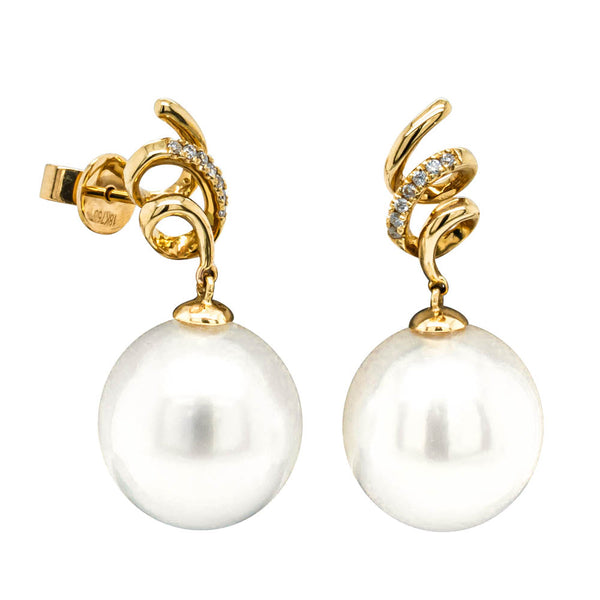 18ct Yellow Gold South Sea Pearl & Diamond Earrings - Earrings - Walker & Hall