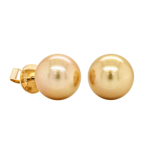 18ct Yellow Gold 9-9.5mm Golden South Sea Pearl Studs - Earrings - Walker & Hall