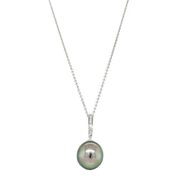 18ct White Gold 12.1mm Tahitian Pearl & Diamond Pendant - Necklace - Walker & Hall