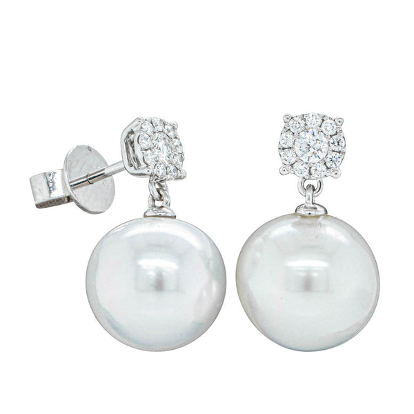 18ct White Gold South Sea Pearl & Diamond Galaxy Earrings - Earrings - Walker & Hall