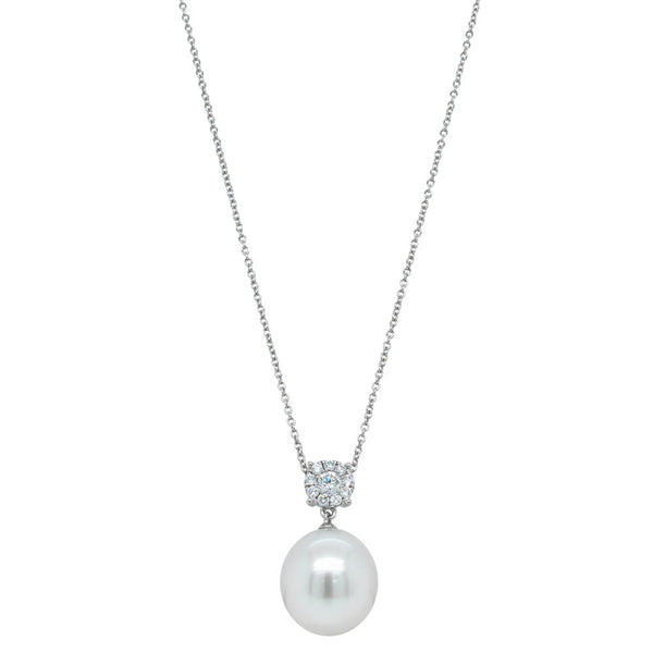 18ct White Gold 13.3mm South Sea Pearl & Diamond Galaxy Pendant - Necklace - Walker & Hall