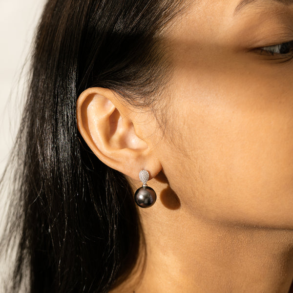 18ct White Gold Tahitian Pearl & Diamond Aegean Earrings - Earrings - Walker & Hall
