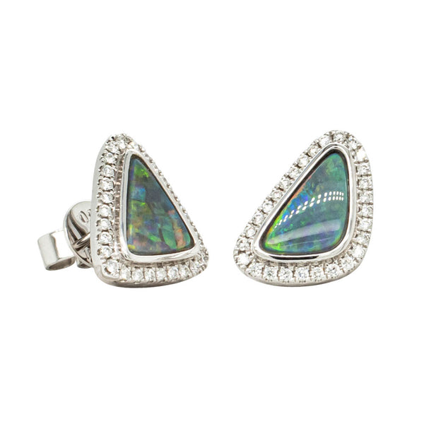18ct White Gold 1.59ct Opal & Diamond Earrings - Earrings - Walker & Hall