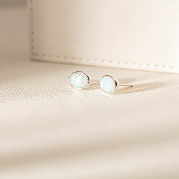 14ct White Gold Opal Stud Earrings - Earrings - Walker & Hall