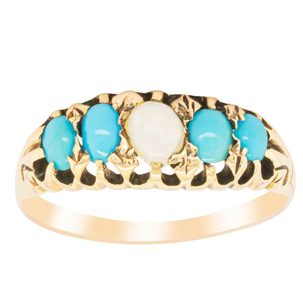 Vintage 9ct Yellow Gold Opal & Turquoise Ring - Ring - Walker & Hall