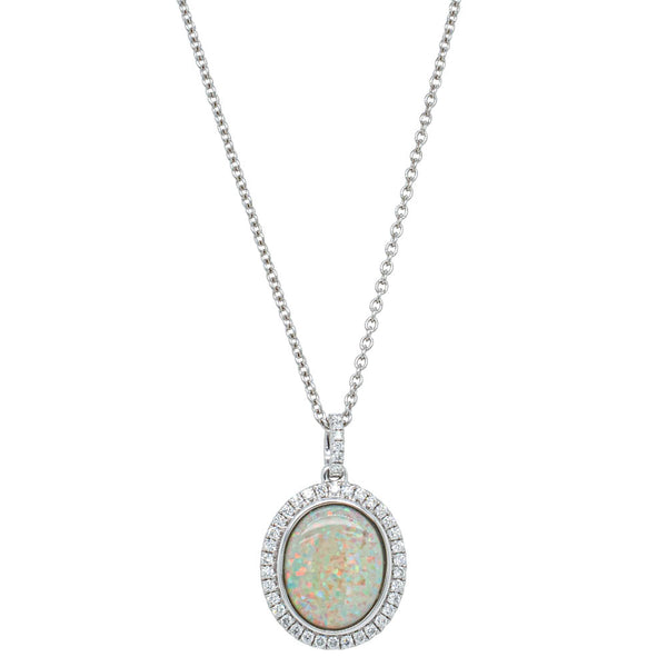 18ct White Gold 2.35ct Opal & Diamond Isla Pendant - Necklace - Walker & Hall