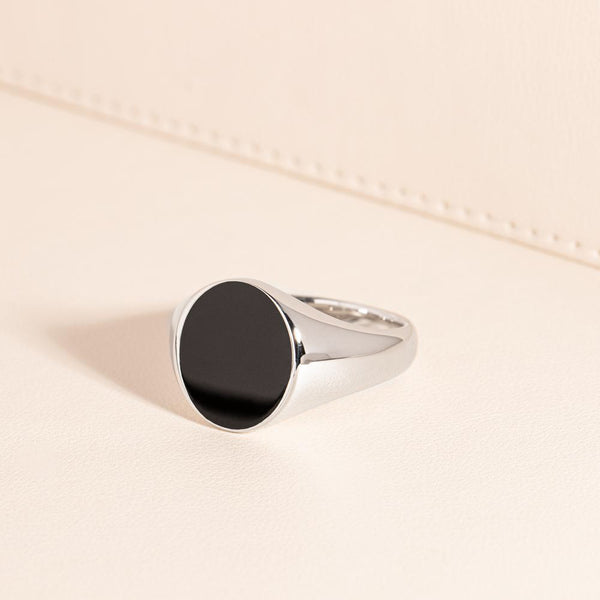 Sterling Silver Oval Onyx Signet Ring - Ring - Walker & Hall