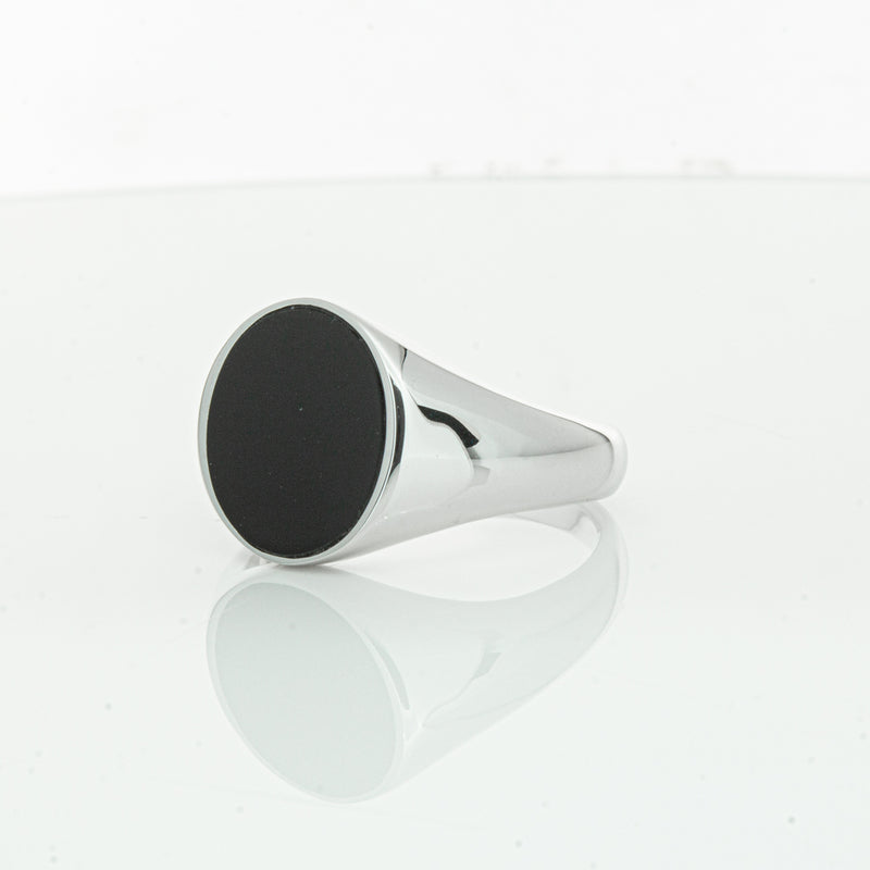 Sterling Silver Oval Onyx Signet Ring-Ring-Walker & Hall