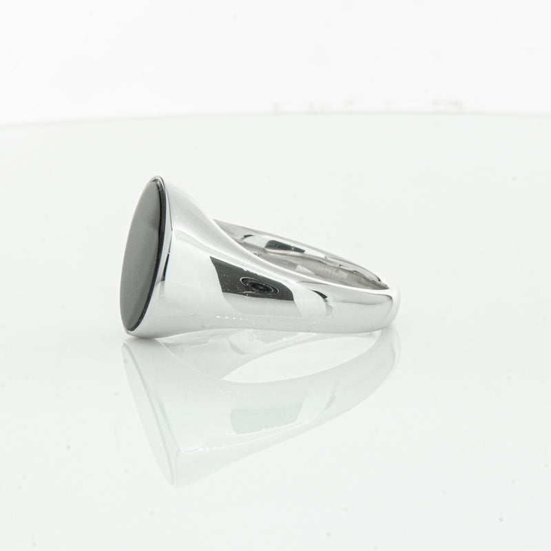 Sterling Silver Oval Onyx Signet Ring-Ring-Walker & Hall
