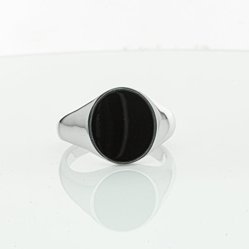 Sterling Silver Oval Onyx Signet Ring-Ring-Walker & Hall
