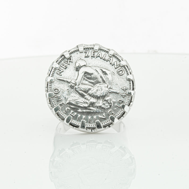 Sterling Silver Warrior Ring With NZ Shilling-Ring-Walker & Hall