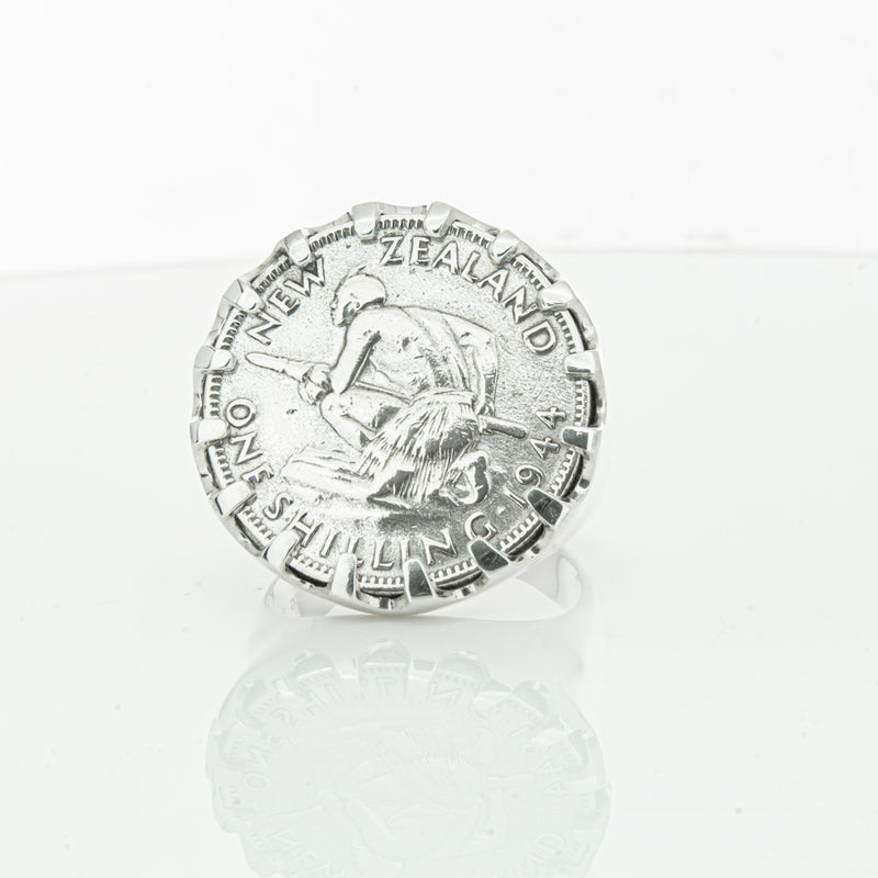 Sterling Silver Warrior Ring With NZ Shilling-Ring-Walker & Hall