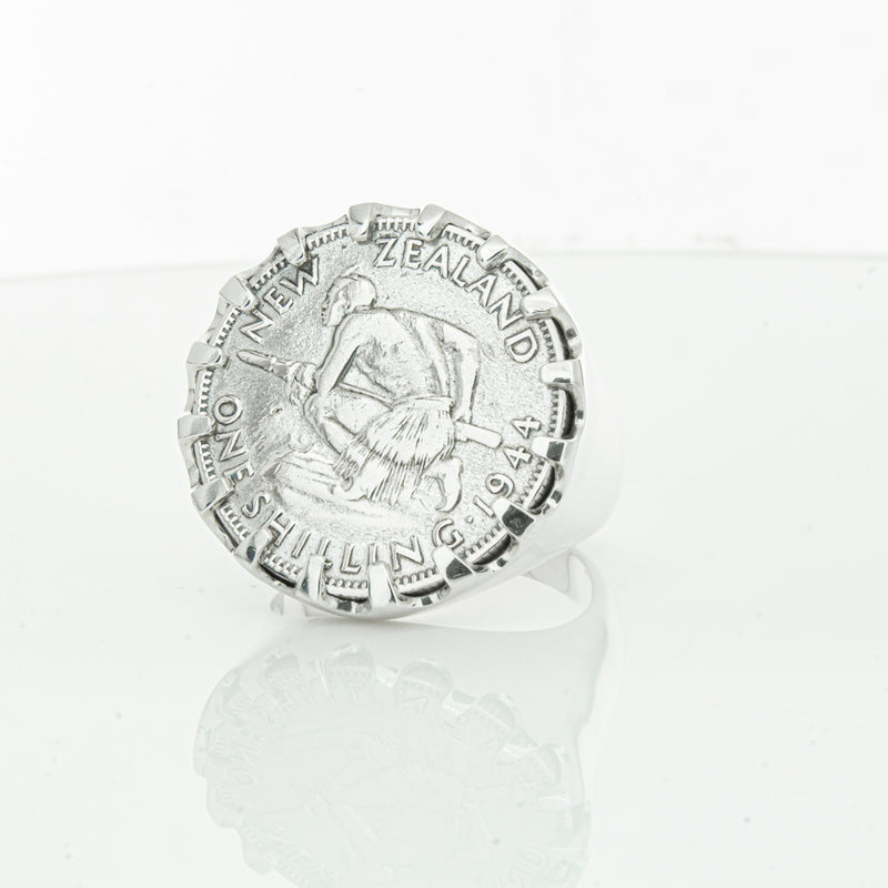 Sterling Silver Warrior Ring With NZ Shilling-Ring-Walker & Hall
