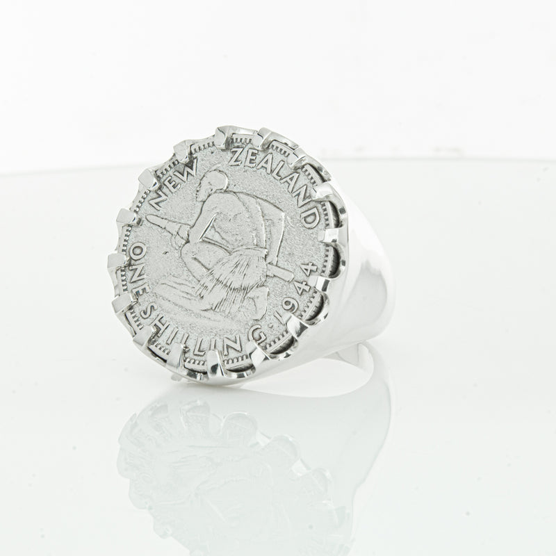Sterling Silver Warrior Ring With NZ Shilling-Ring-Walker & Hall