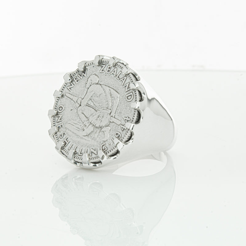 Sterling Silver Warrior Ring With NZ Shilling-Ring-Walker & Hall