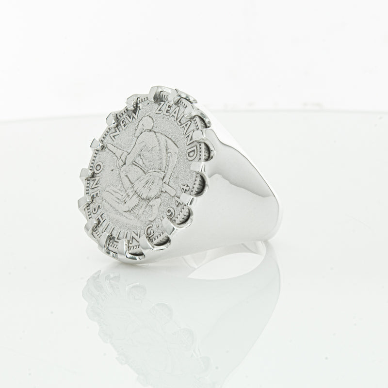 Sterling Silver Warrior Ring With NZ Shilling-Ring-Walker & Hall