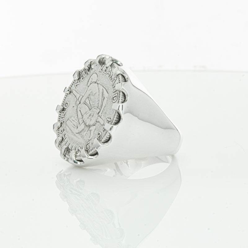 Sterling Silver Warrior Ring With NZ Shilling-Ring-Walker & Hall