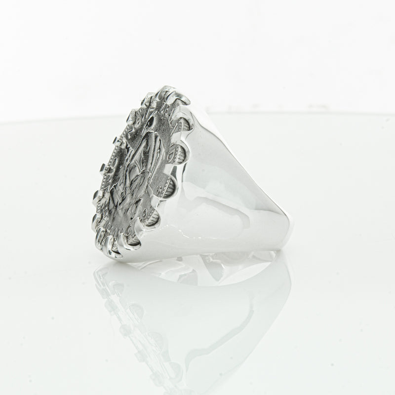 Sterling Silver Warrior Ring With NZ Shilling-Ring-Walker & Hall