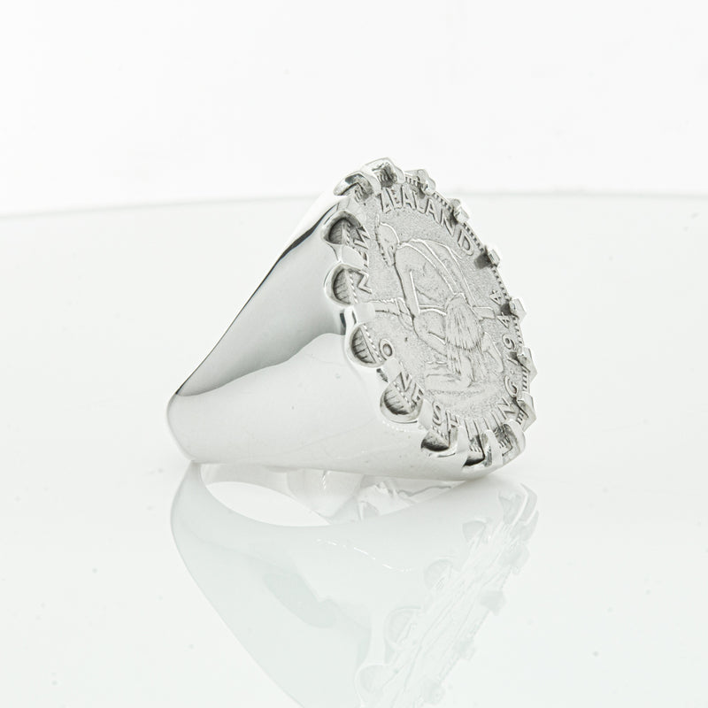 Sterling Silver Warrior Ring With NZ Shilling-Ring-Walker & Hall
