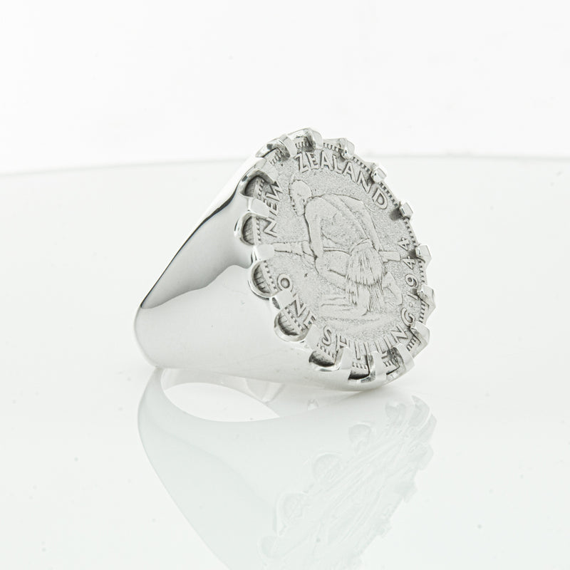 Sterling Silver Warrior Ring With NZ Shilling-Ring-Walker & Hall